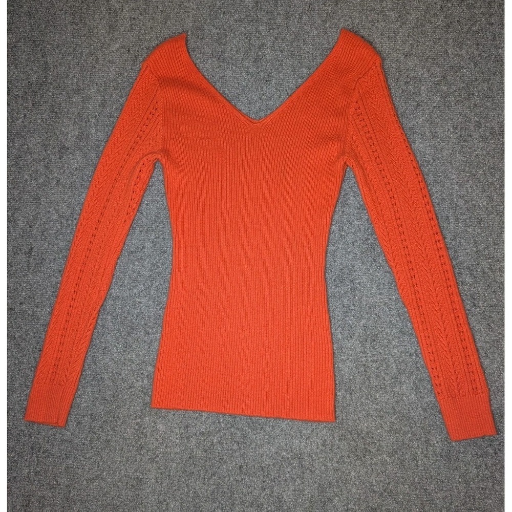 Blu Dahlia Women's Size Small Long Sleeve Knit Orange Top Slim Fit Ribbed Velma
